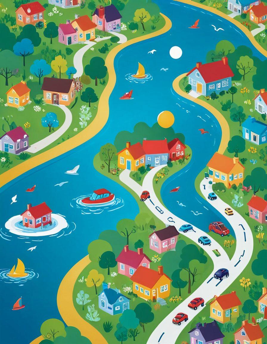 A modern, interactive map leading through a whimsical bubble-filled landscape representing insurance options. Include icons of affordable coverage, smart solutions, and helpful guides along the paths. Bright colors that suggest optimism and clarity, with each bubble showcasing different coverage types like health, auto, and home. The background should be soft and light to promote a positive and welcoming atmosphere. vibrant colors. digital art.